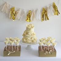 White Chocolate Wedding Cake & Rose Cake Pops