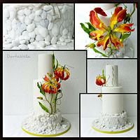 Wedding cake with Pebbles and Gloriosa