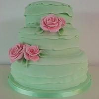 Mint & Rose Ruffle Wedding Cake