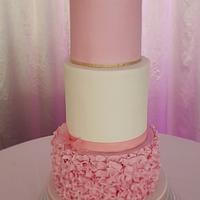 Pink and white wedding cake. 