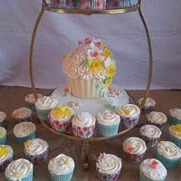 Summer and spring flower giant cupcake and cupcakes