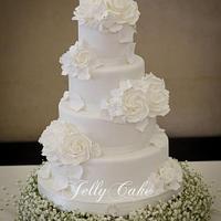 White Roses and Hydrangeas Wedding Cake