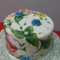 hand painted cake - peonies