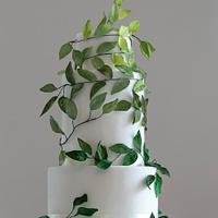 Green ombre leaf wedding cake