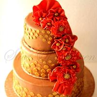 Antique Gold & Red Wedding Cake