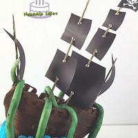 Pirate ship and sea monster
