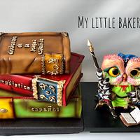 Owl and books cake 