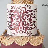 Burgundy and Gold fashion wedding cake