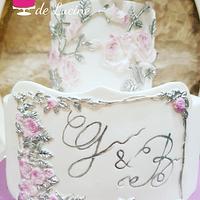 Lilac and silver wedding cake 