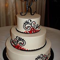 Buttercream Black and Red Flourish Wedding Cake