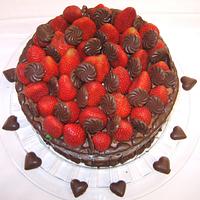 Chocolate hearts and strawberry cake
