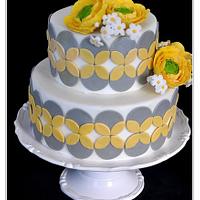 Gray and Yellow Ranunculus Cake