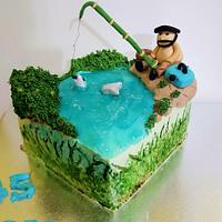 Fishing theme cake and edible discus fish  aquarium 
