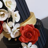 Orchids and Roses Wedding Cake