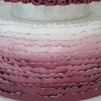 vintage style Ombre ruffle cake in dusky pink with brushed silver detaling