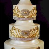 Rhinestone and Gold Bling Wedding Cake