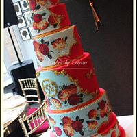 Red and gold Russian folk cake