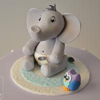 Baby Elephant and Owl Baby Shower Cake