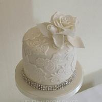 Ivory Lace and Diamante Wedding Cake