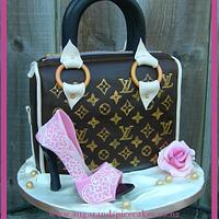 Handbag cake with lace covered Sugar Shoe ~