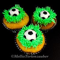 Soccer birthday cake and cupcakes 