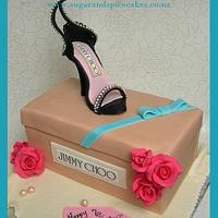 Jimmy Choo Bling Drama: Shoe Box Cake with strapy stiletto