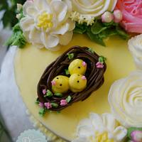 chick and flower butter cream cake