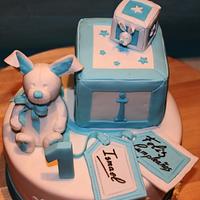 Tarta fondant conejito mi primer cumpleaños, Fondant bunny cake my first birthday