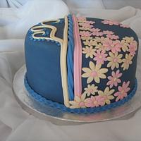 Dark Blue, Pink & Cream Applique Birthday Cake