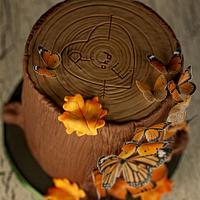 Fall tree stump cake