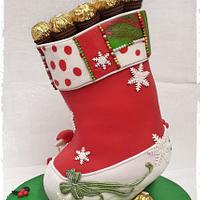 3d Christmas Stocking cake with Caroling mouse