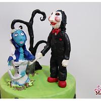 Saw & Corpse Bride Wedding Cake