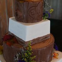 Rustic tree stump wedding cake