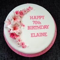 Pink Flowers 70th Birthday Cake