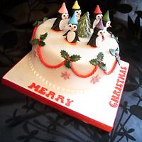 Penguin Christmas Party Christmas Cake