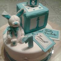 Tarta fondant conejito mi primer cumpleaños, Fondant bunny cake my first birthday