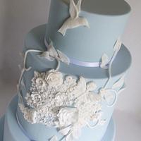 Blue and white bas relief cake