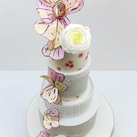 Wedding cake with wafer paper flowers