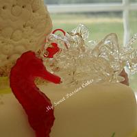 Beach and Coral Wedding Cake