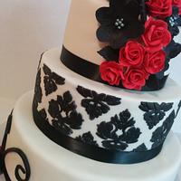 Black damask and red roses