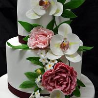 Wedding cake peonies and orchids