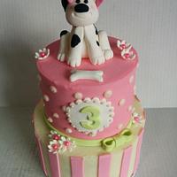 pink and green puppy birthday cake