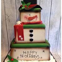 Primitive snowman box cake