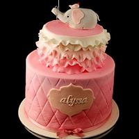 Pink White Elephant Balloon First Birthday Cake