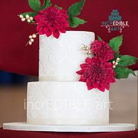 Beauty of Life- Wine red Dahlia wedding cake