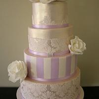 Ivory and lilac damask cake