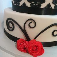 Black damask and red roses