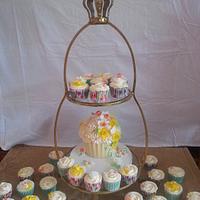 Summer and spring flower giant cupcake and cupcakes