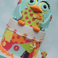 Bright Owl, Buttons and Patchwork