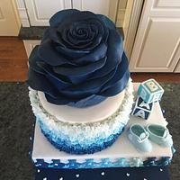 Giant Blue Rose Ruffle Ombre Cake